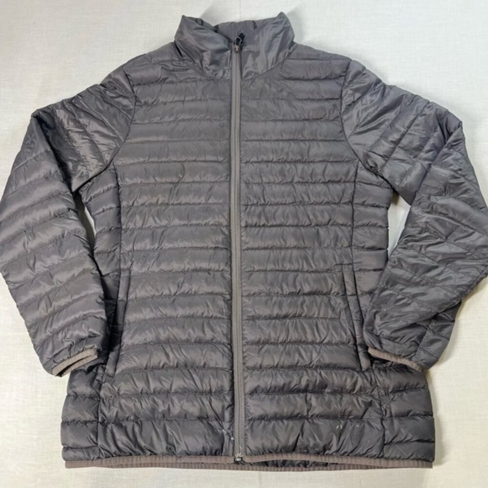 Cabelas Womens Goose Down Coat light weight Jacket Size Large? Gray Zip Pockets
